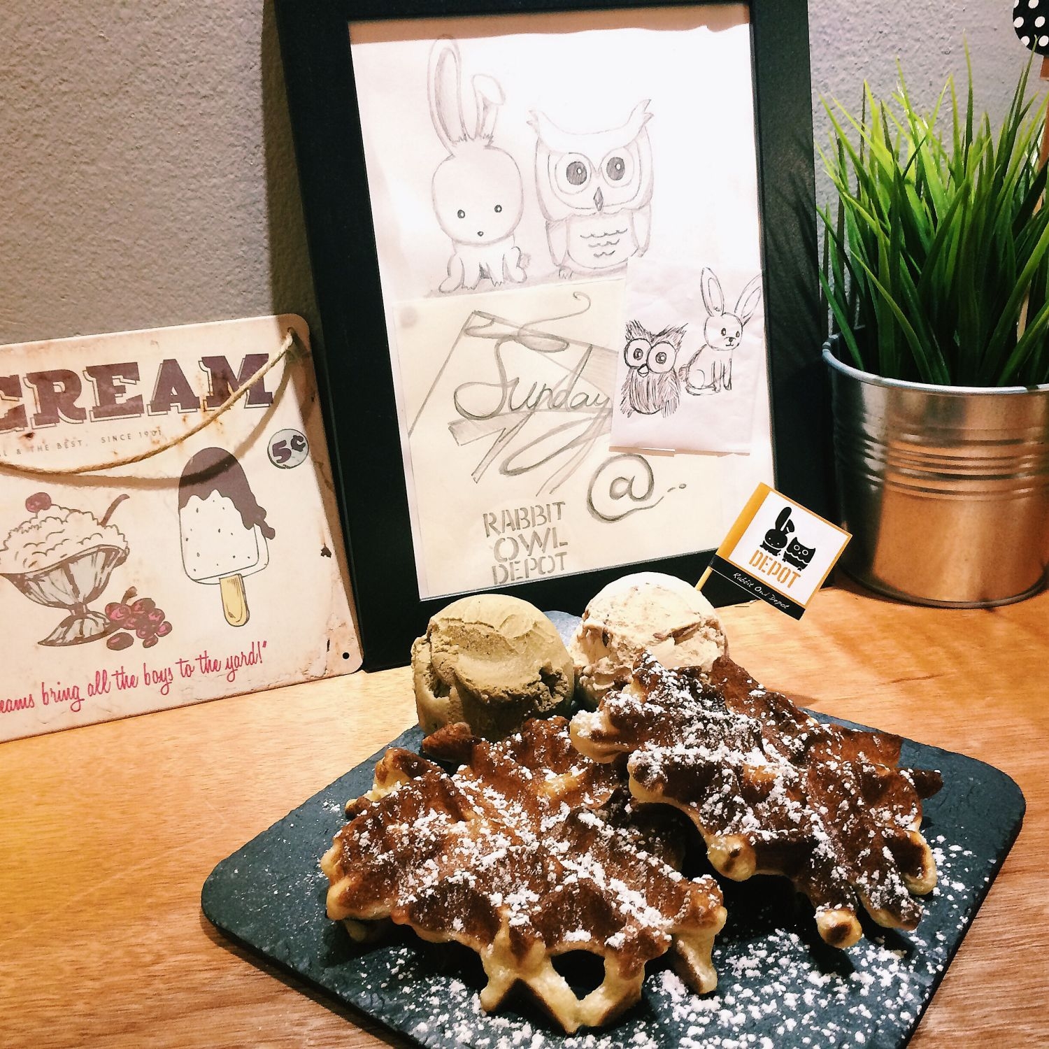 Snowflake Waffle with Ice Cream - Rabbit Owl Depot