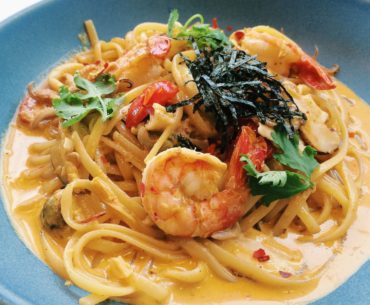 Tom Yum Seafood Pasta - Rise & Grind Coffee Co.