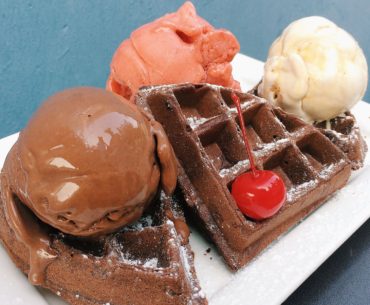 Chocolate Belgian Waffle with Ice Cream - Milk and Honey Gelato