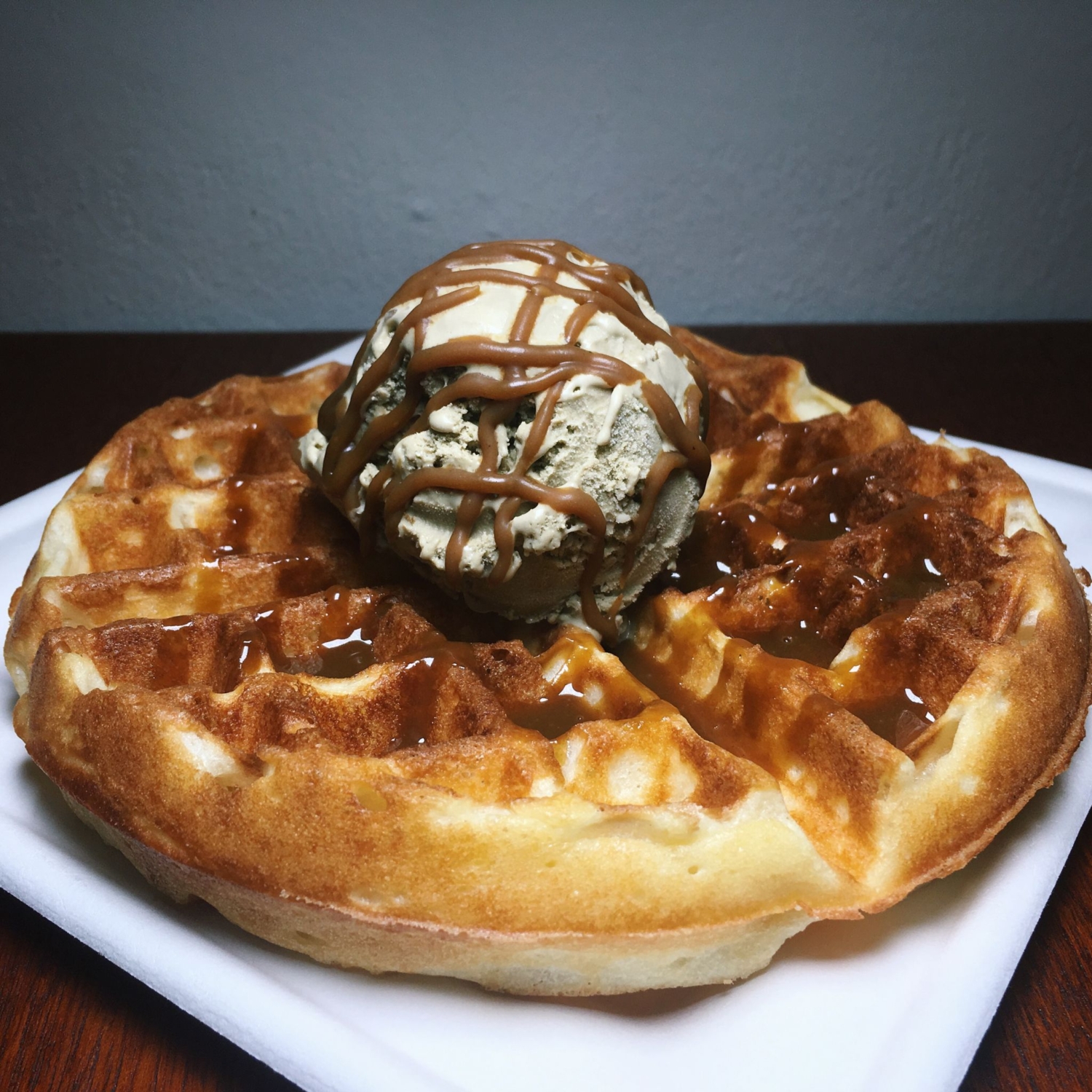 Waffle with Hojicha Ice Cream - The Flourist