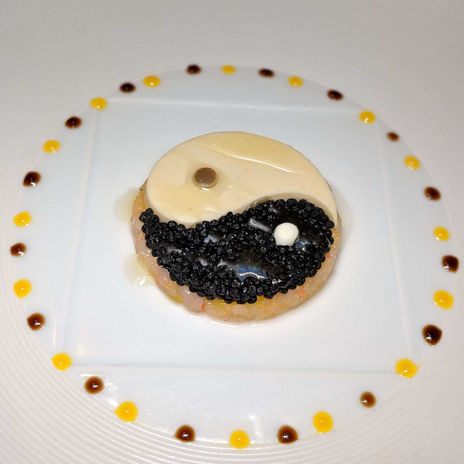 grand hyatt taipei Bel Air Herbal Sweet Shrimp Tartare with Caviar and Cauliflower Panna Cotta