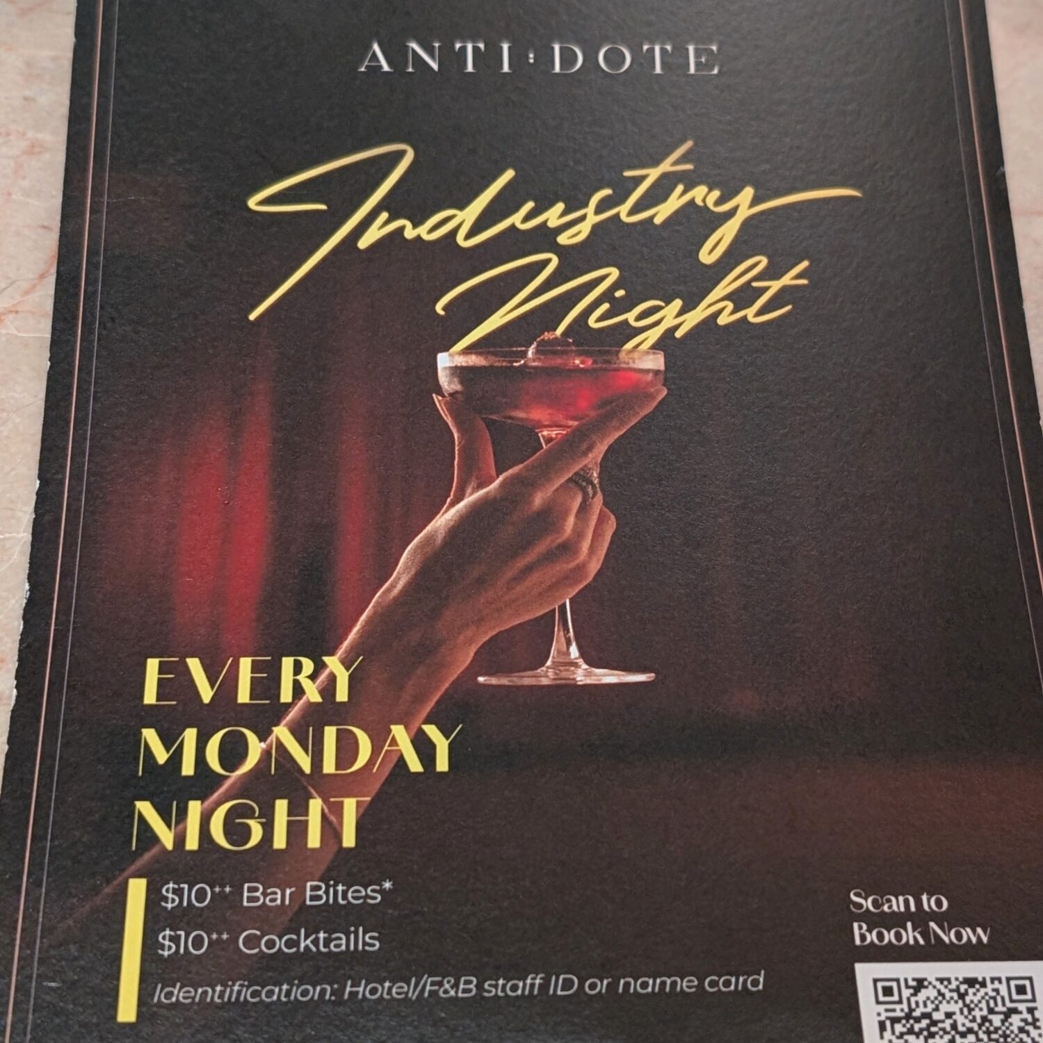 ANTI:DOTE Industry Night Menu