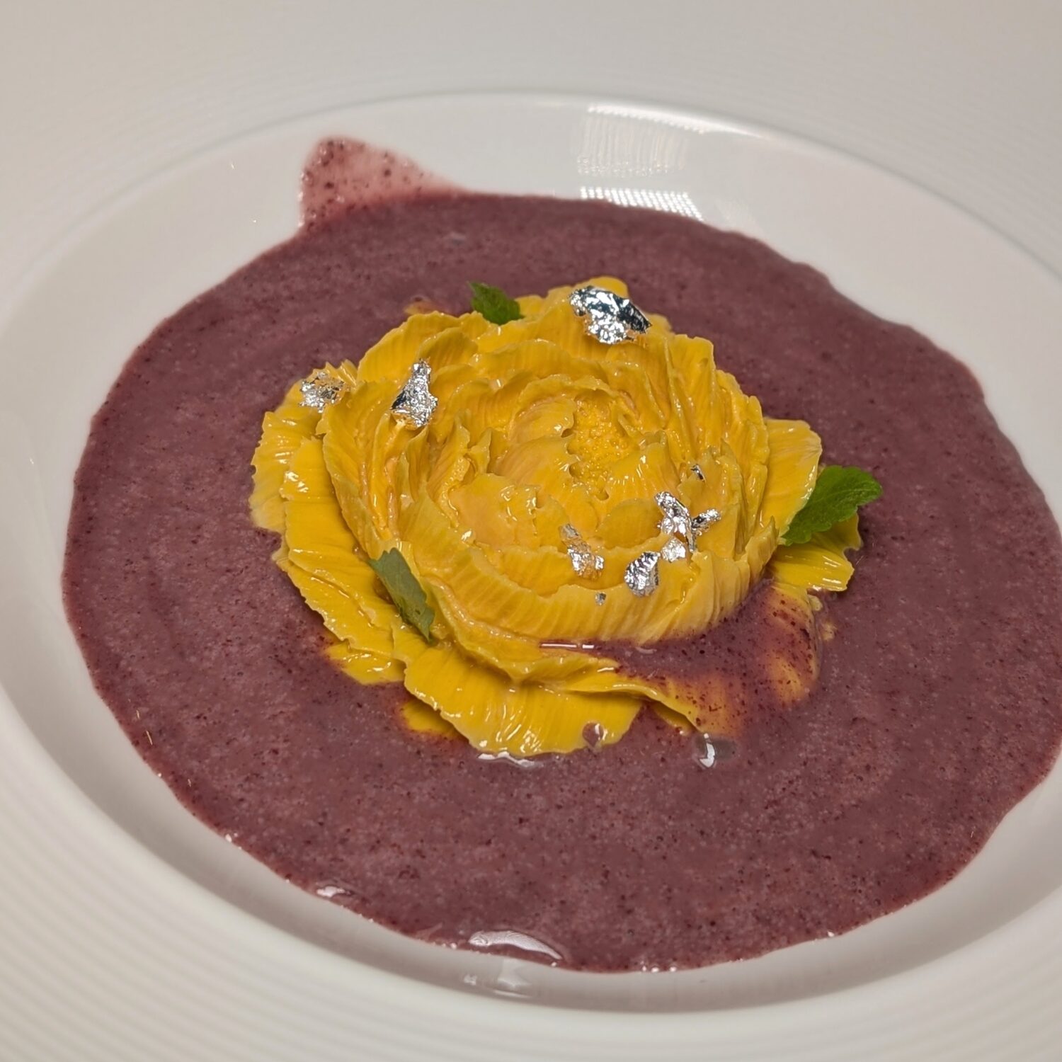 Tóng Lè Private Dining Pumpkin and Jasmine Pudding, Black Rice Syrup, Coconut Milk