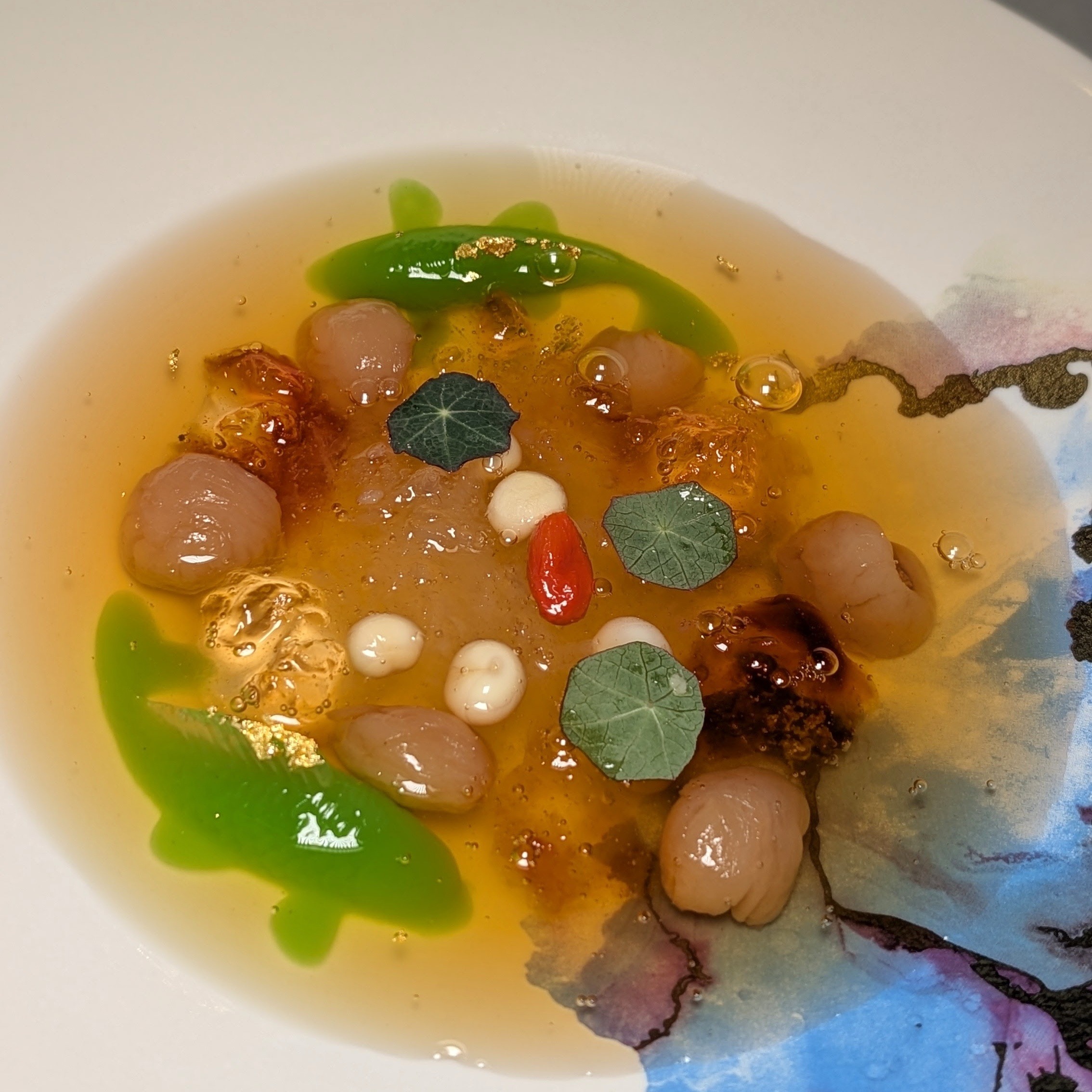 Tóng Lè Private Dining Cave Bird's Nest in Tung Lok's Ruby Peach Tea Syrup, Kiwi Jelly, Fresh Fox Nuts