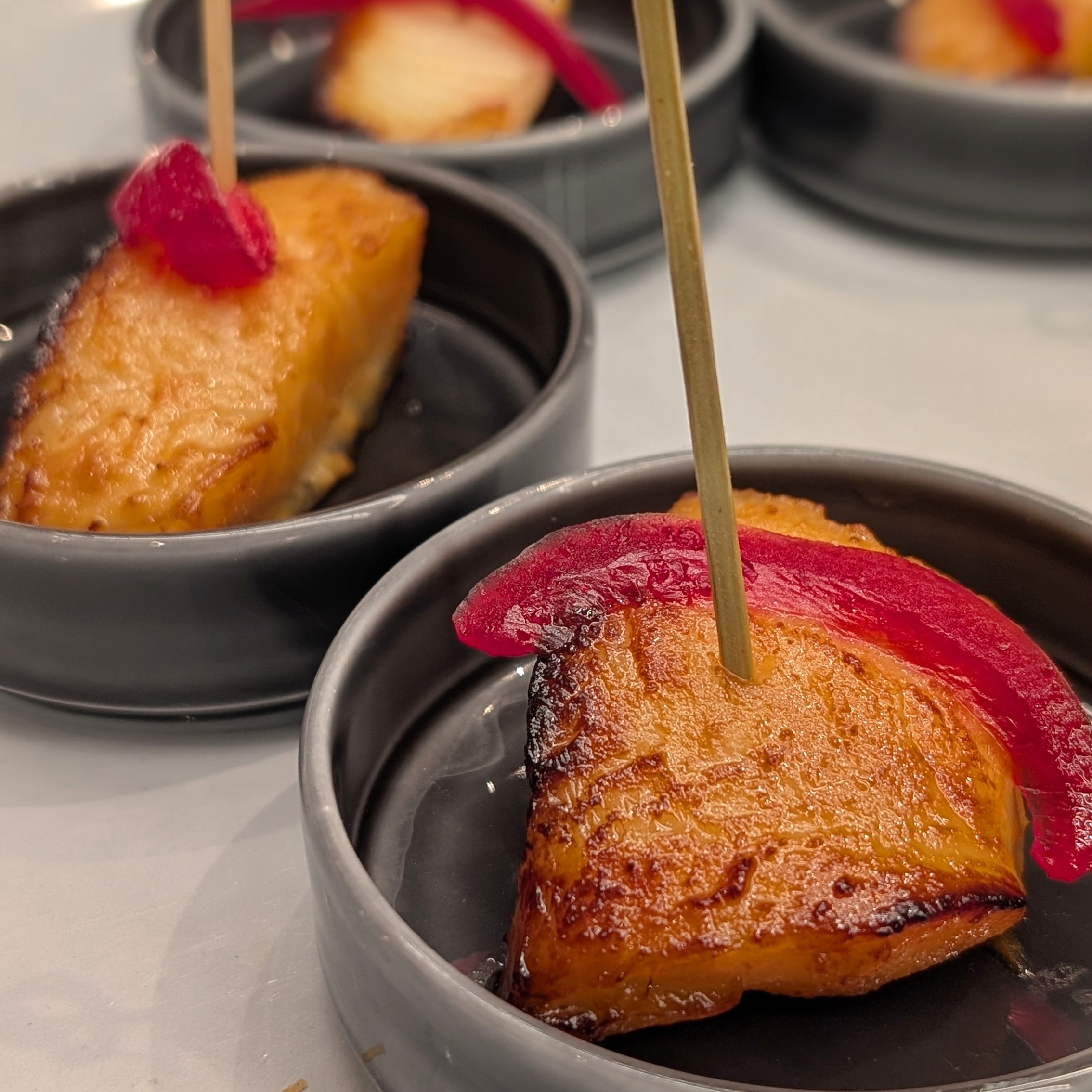 Four Seasons Hotel Singapore Executive Lounge Evening Cocktails Miso Cod with Pickled Onion