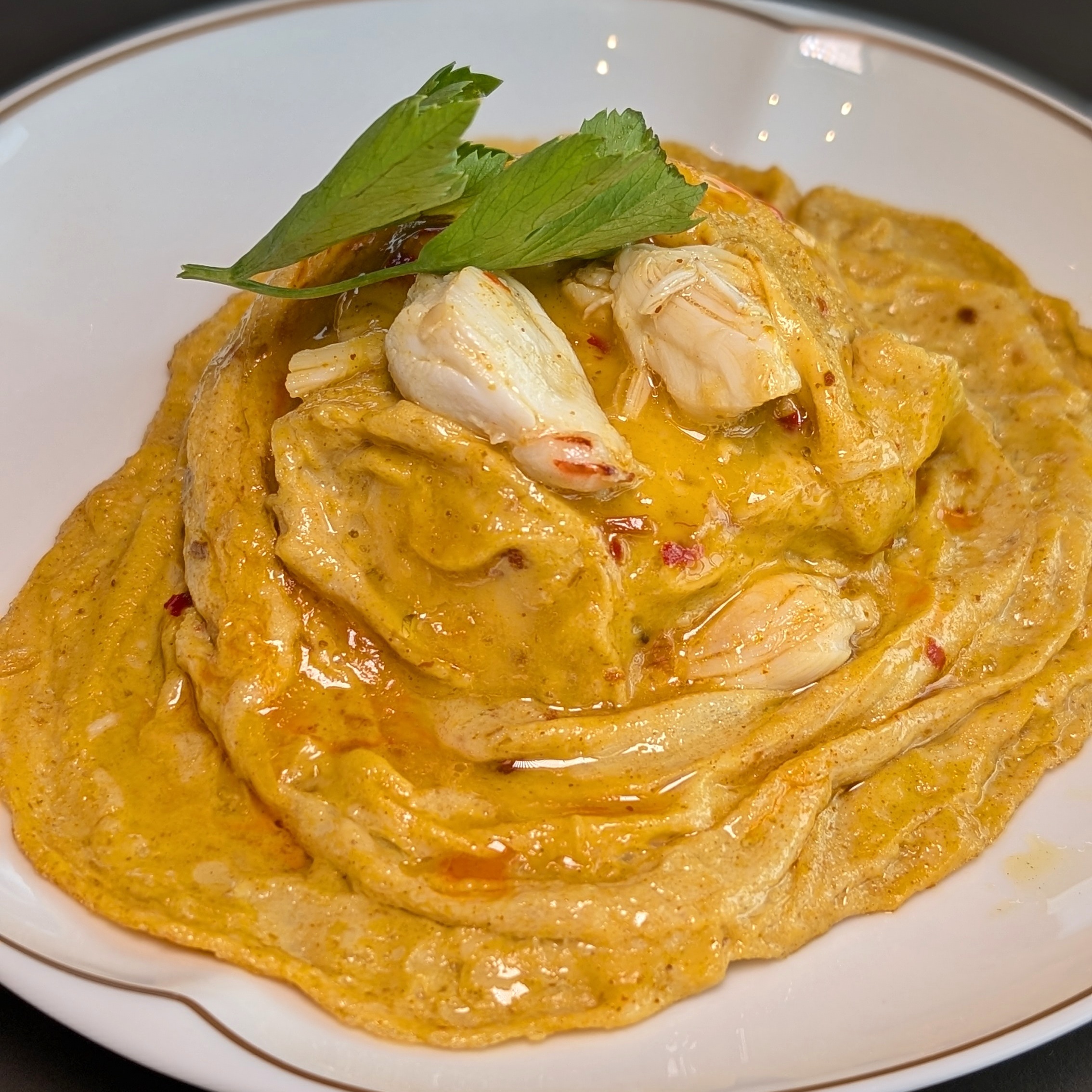 Dusit Thani Bangkok Club Lounge Breakfast Crab Curry Soft Scrambled Egg with Rice