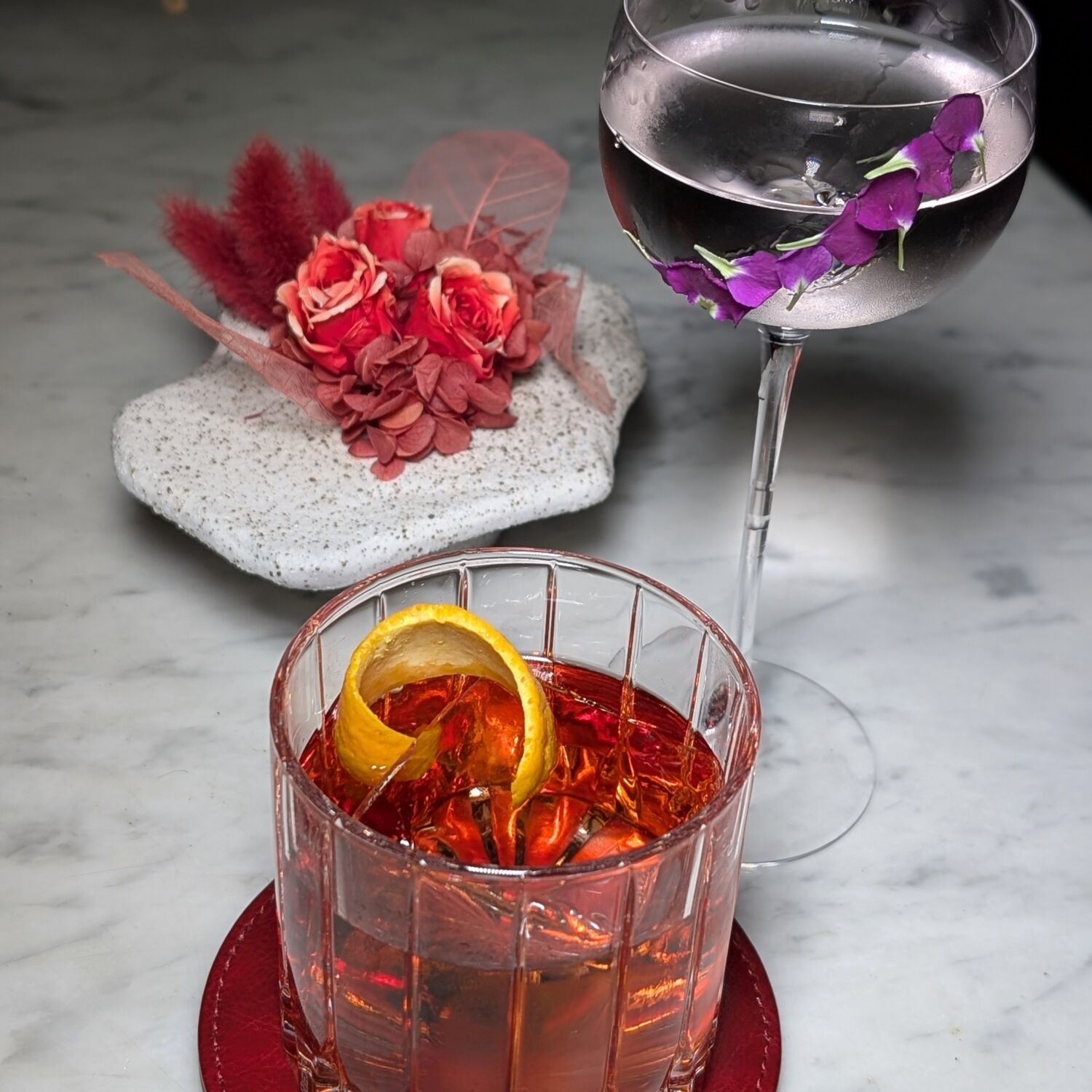 Fairmont Ambassador Seoul M29 Purple Wings and Mezcal Negroni